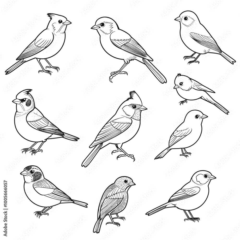 set of Cute bird on white background coloring page for kids. set of Cute bird on white background coloring page for kids.
