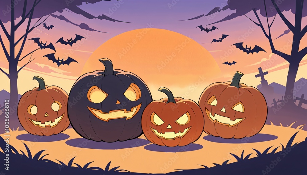 illustration of a Halloween night with moon and pumpkin background illustration of a Halloween night with moon and pumpkin background