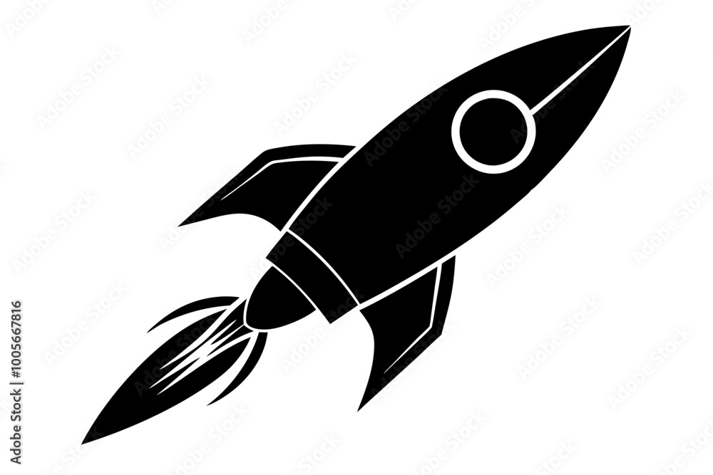 Fototapeta premium Launch spaceship silhouette, Rocket vector icon, Rocket fast flying for space 