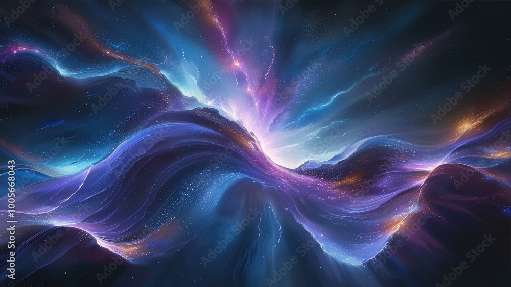 Fototapeta premium Vibrant Depiction of Cosmic Radiation Flowing Through the Vastness of Space