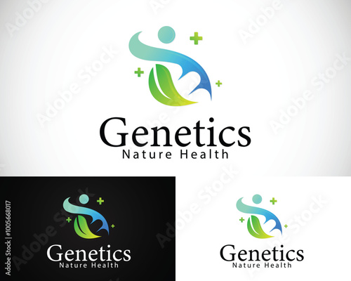 people genetics logo creative design concept nature leave icon DNA