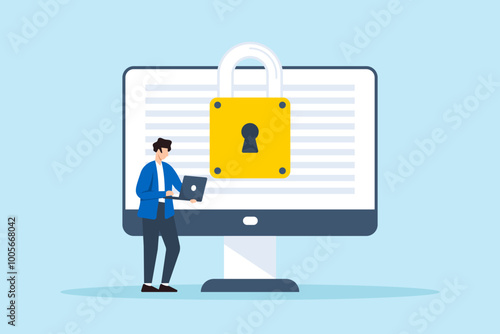 Flat illustration of man encrypting sensitive data to protect from unauthorized access and ensuring confidentiality