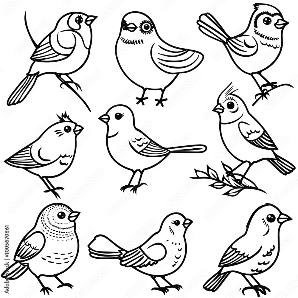 Fototapeta premium set of Cute bird on white background coloring page for kids. 
