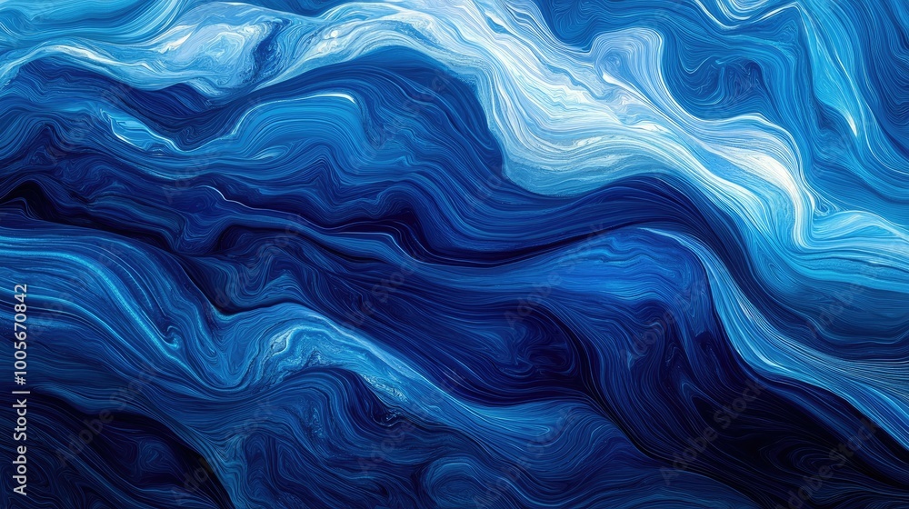 Obraz premium Abstract blue wave patterns creating a vibrant background in a horizontal format with fluid motion