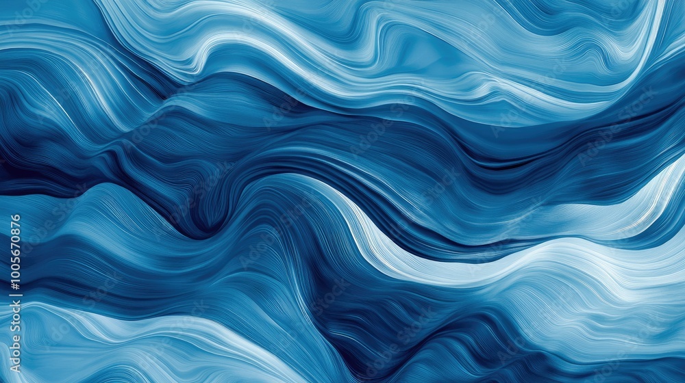 Abstract blue wave patterns in a horizontal layout, creating a vibrant and fluid background template Abstract blue wave patterns in a horizontal layout, creating a vibrant and fluid background template