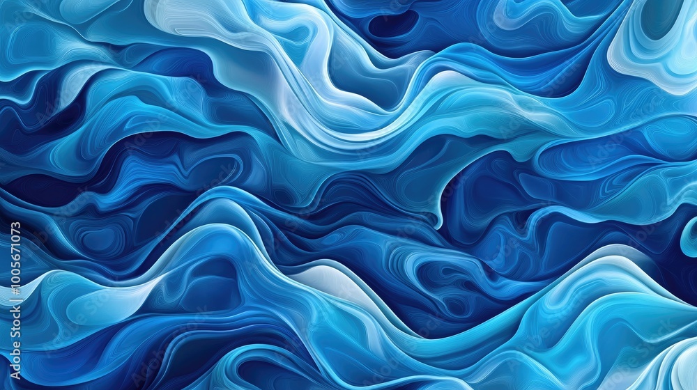 Obraz premium Abstract blue wave patterns in a horizontal layout, creating a vibrant and fluid background template