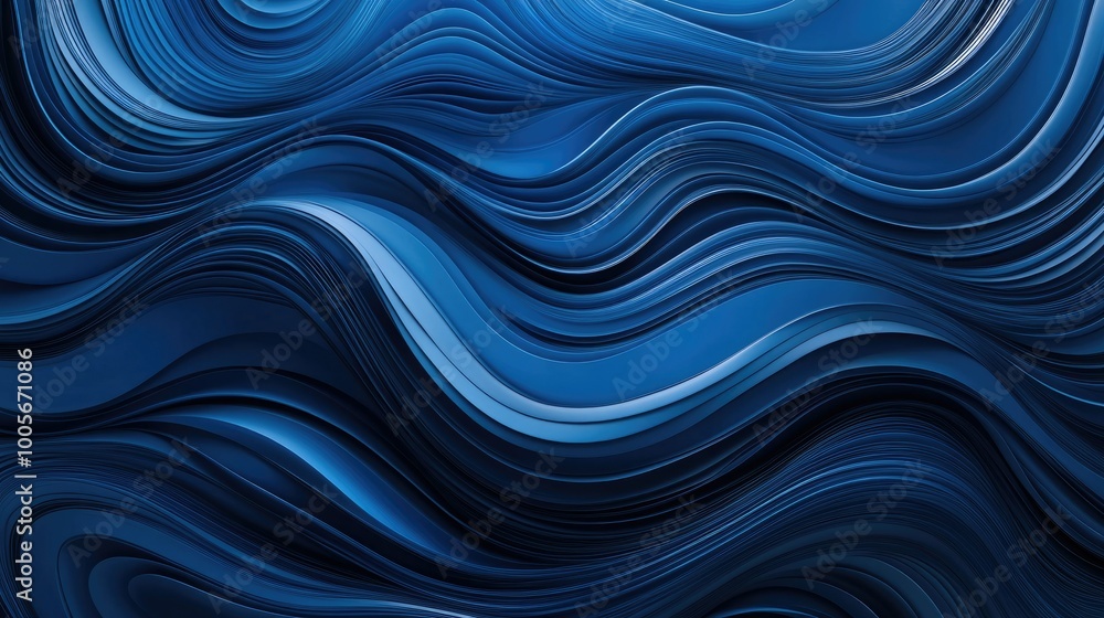 Abstract blue wave patterns in a horizontal layout, creating a vibrant and fluid background template Abstract blue wave patterns in a horizontal layout, creating a vibrant and fluid background template