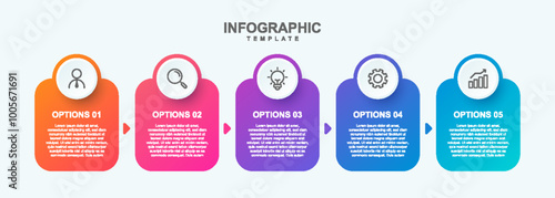 Five Step Infographic design element template for presentation. info graphic illustration. process diagram and presentations step, banner, flow chart, 5 option template.
