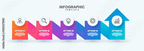Design template for vector infographic labels with icons and 5 steps to illustrate a business process. Suitable for presentations, reports, marketing materials, and internal training.