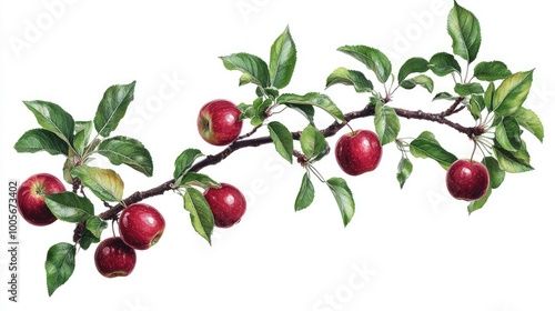 Wallpaper Mural Apple tree branch with shiny red apples and lush green leaves, isolated on a clean white background Torontodigital.ca