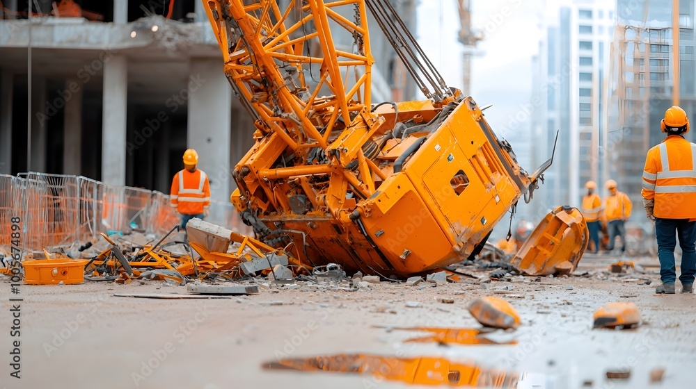 custom made wallpaper toronto digitalAftermath of a Crane Toppling Over at a Construction Site with Broken Equipment Scattered Around the Scene