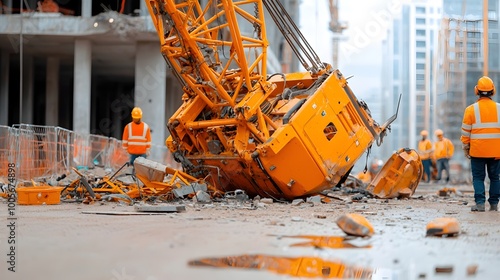 Wallpaper Mural Aftermath of a Crane Toppling Over at a Construction Site with Broken Equipment Scattered Around the Scene Torontodigital.ca