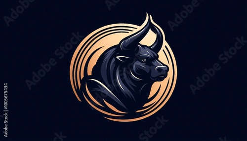 Black Bull Head Illustration Design Logo photo