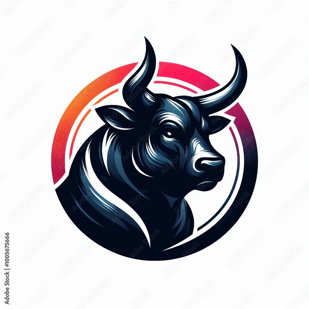 Bull Head Logo Design with Circle and Gradient Colors Bull Head Logo Design with Circle and Gradient Colors