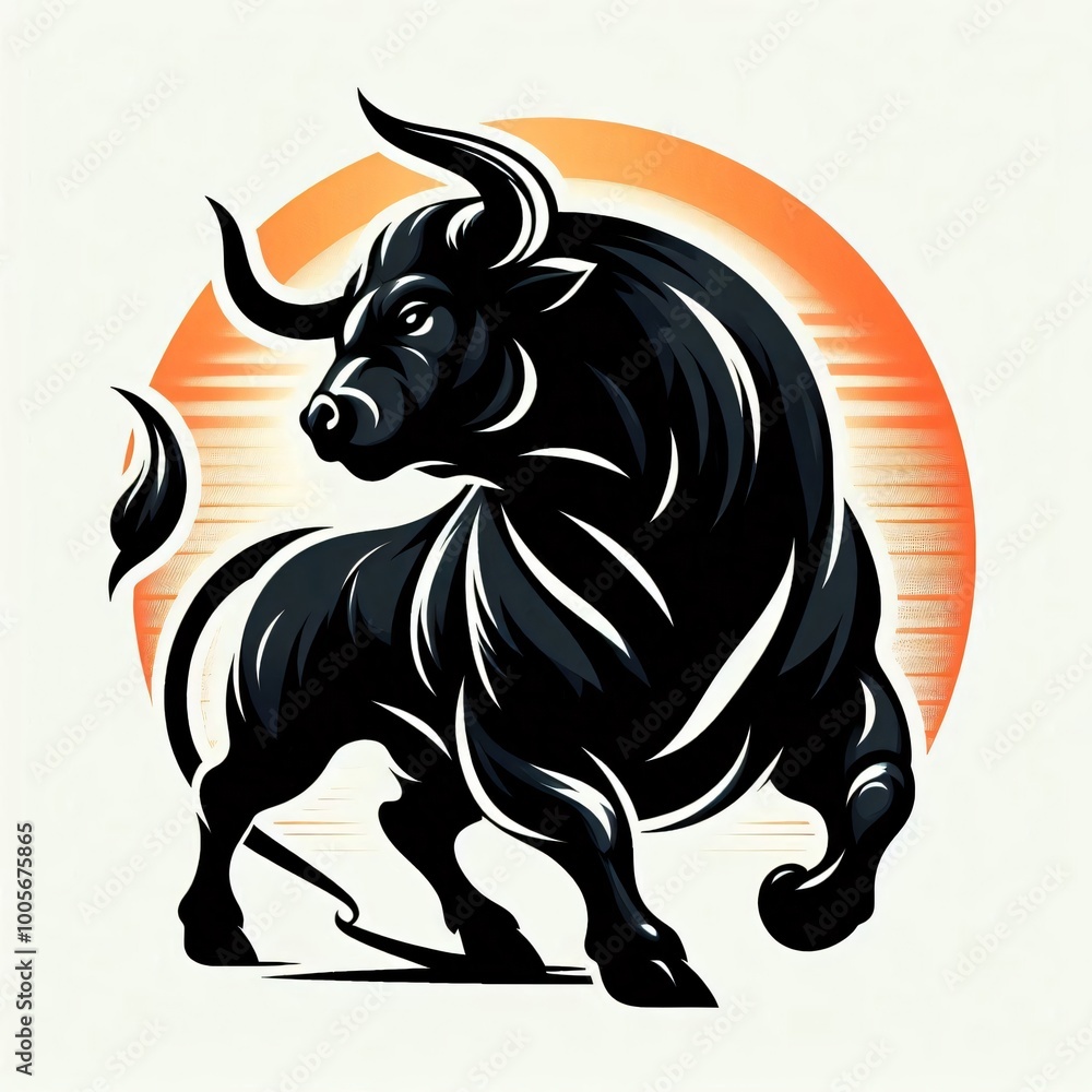 Black Bull Silhouette with Sunset Background Black Bull Silhouette with Sunset Background