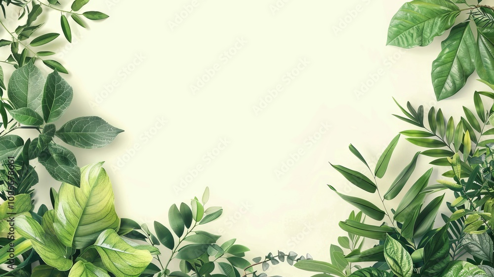 A vibrant border of lush green foliage on a light background, perfect for nature-themed designs and botanical projects. A vibrant border of lush green foliage on a light background, perfect for nature-themed designs and botanical projects.