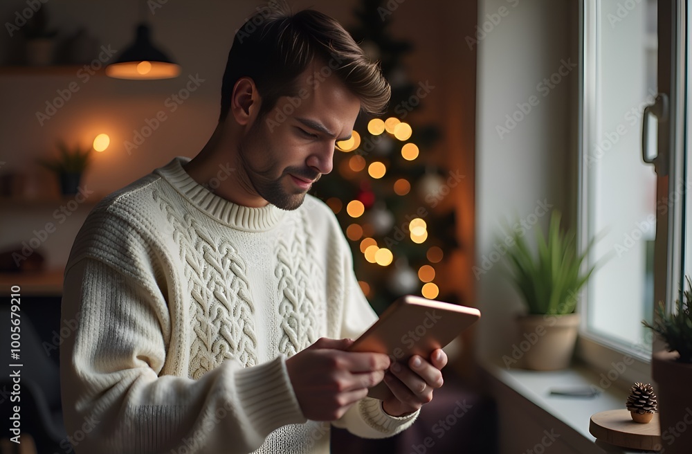 A man is worried about preparing for the new year. The concept of stress before the Christmas holidays. A man is worried and anxious about whether he will be able to buy New Year's gifts for the whole A man is worried about preparing for the new year. The concept of stress before the Christmas holidays. A man is worried and anxious about whether he will be able to buy New Year's gifts for the whole