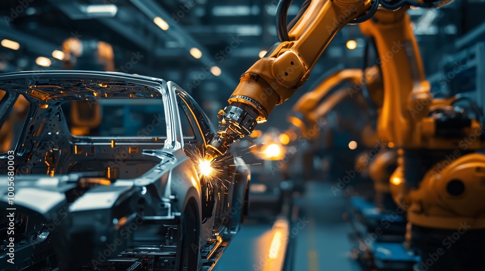 Industrial Robot Welding Car Body in Factory Industrial Robot Welding Car Body in Factory
