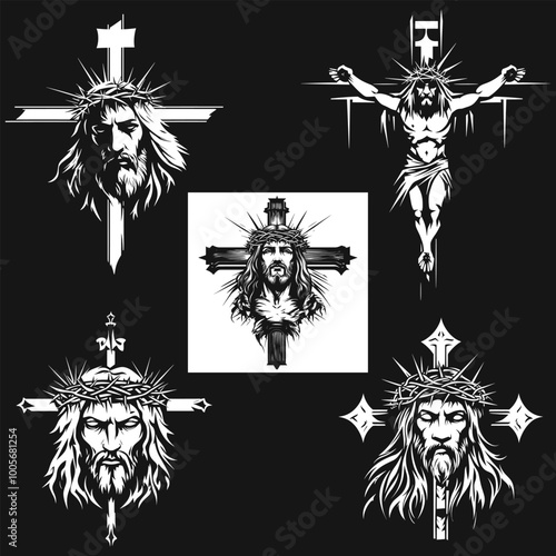 Jesus Christ Crucifixion Vector Set. Religious Symbolism Illustrations