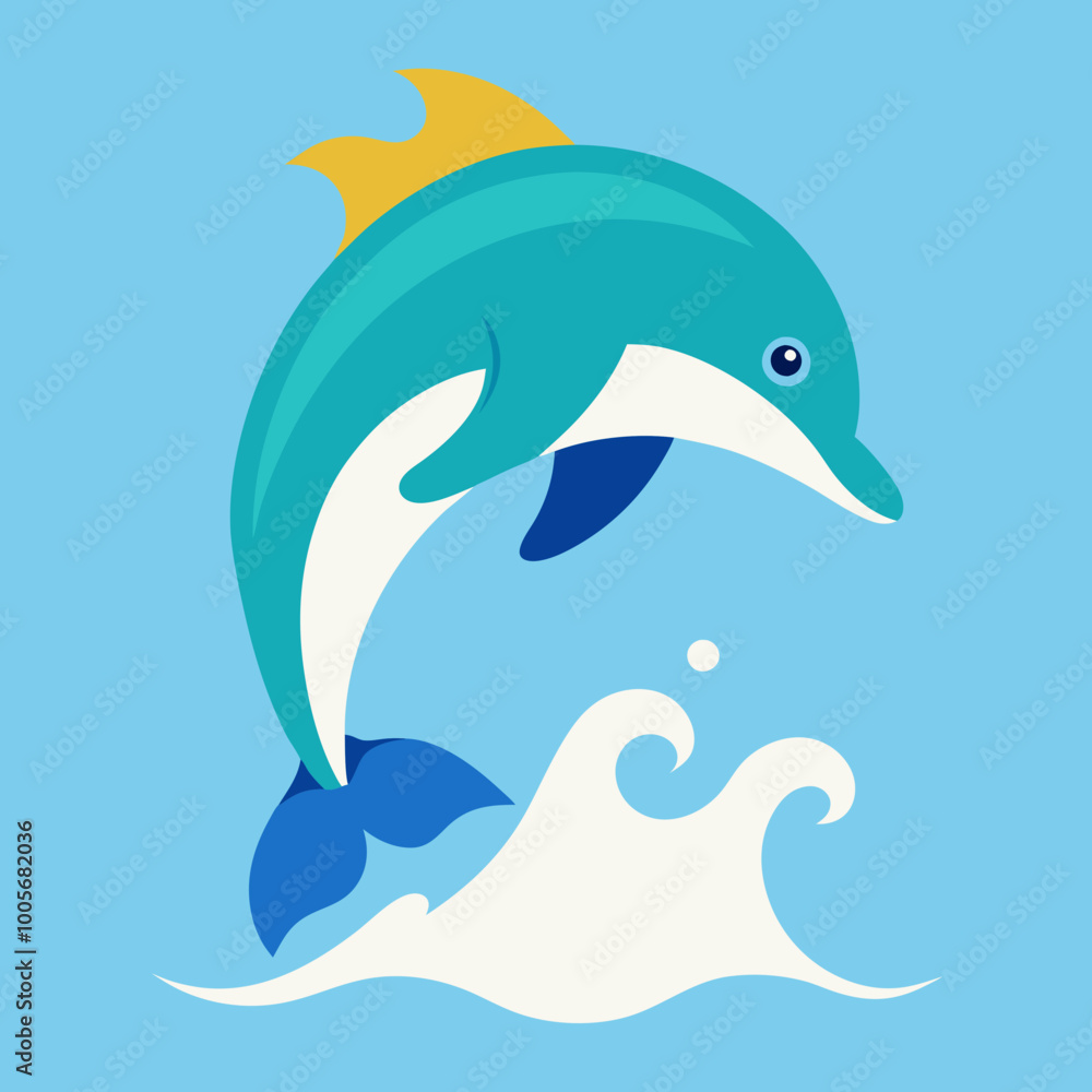 Obraz premium Dynamic Vector Art of a Dolphin Leaping Gracefully Above the Water Surface 