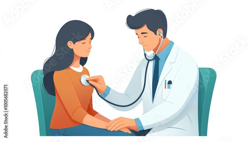 Doctor Checking Heartbeat with Stethoscope - Flat Illustration photo