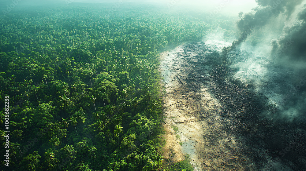 aerial view of rainforest deforestation and smoke - nature, environment, climate change, ecology, destruction, disaster, tropical, green, brown, white aerial view of rainforest deforestation and smoke - nature, environment, climate change, ecology, destruction, disaster, tropical, green, brown, white