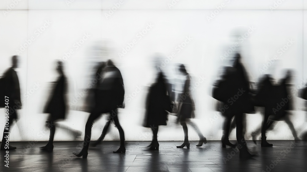 Fototapeta premium Group of Business people walking in the office corridor,People in business center walking at hall,motion go around at coworking space,Wide image,Concept of office life,co working space.