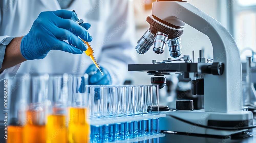 Scientist conducting experiments in laboratory. Scientist conducting experiments in laboratory.