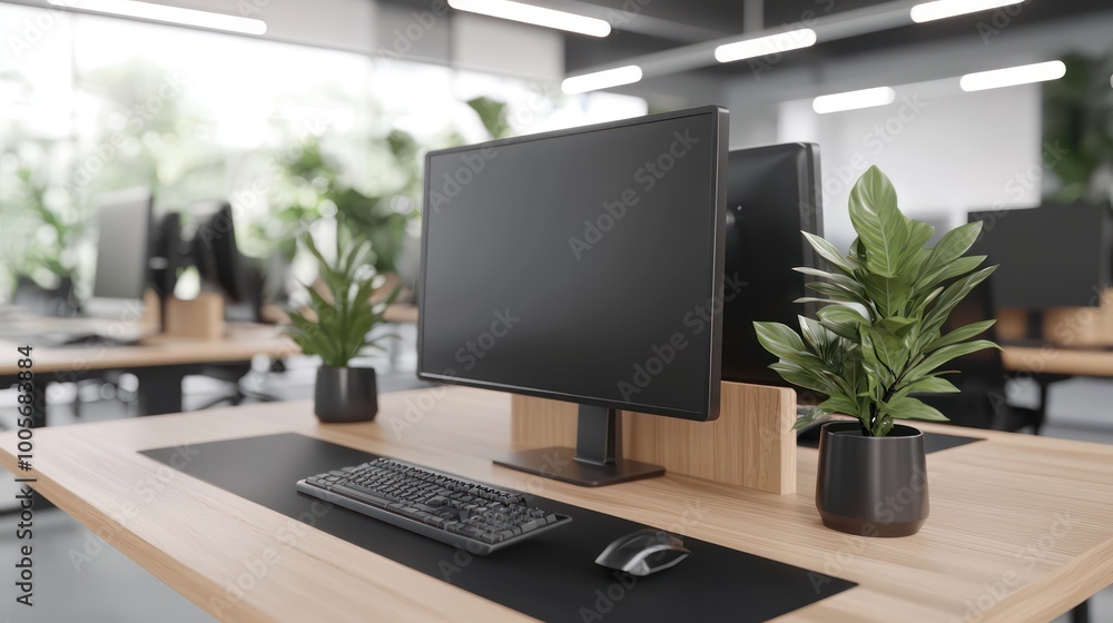Minimalist Workspace with Headset on Desk in Bright Office Setting, Copy Space Included for Text or Graphics Minimalist Workspace with Headset on Desk in Bright Office Setting, Copy Space Included for Text or Graphics