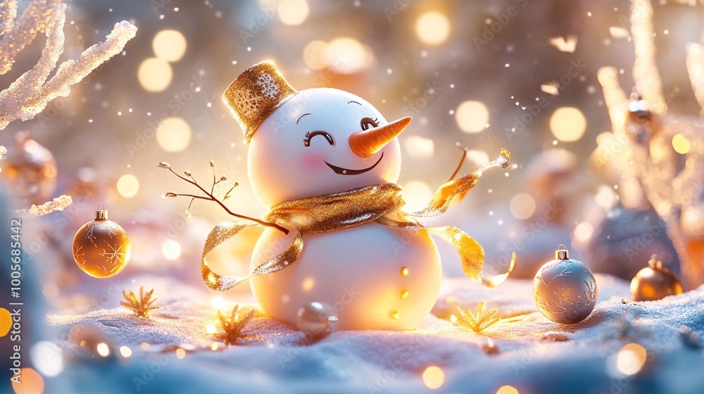 Obraz premium Cheerful Snowman in Winter Forest for Lunar New Year