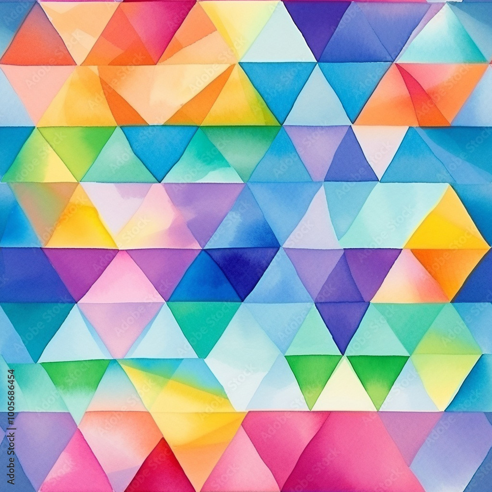 Obraz premium A vibrant and colorful geometric seamless pattern composed of various triangles artistically arranged against a soothing blue background