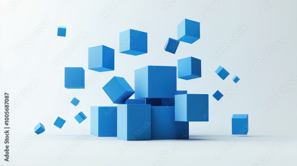 Abstract Composition of Blue Cubes in a Minimalist Setting Abstract Composition of Blue Cubes in a Minimalist Setting