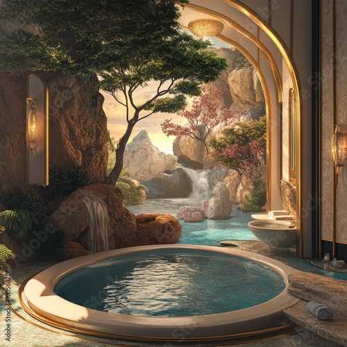 Imaginative and surreal spa scene for ultimate tranquility. photo