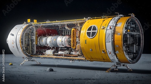 Detailed Cutaway View of a Spacecraft Interior Showcasing the Intricate Workings of Oxygen Tanks and Carbon Dioxide Scrubbers Vital Components of the Life Support System