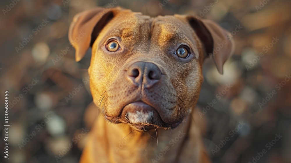 A close-up of a curious brown dog gazing intently amidst a blurred natural backdrop. Generative AI A close-up of a curious brown dog gazing intently amidst a blurred natural backdrop. Generative AI