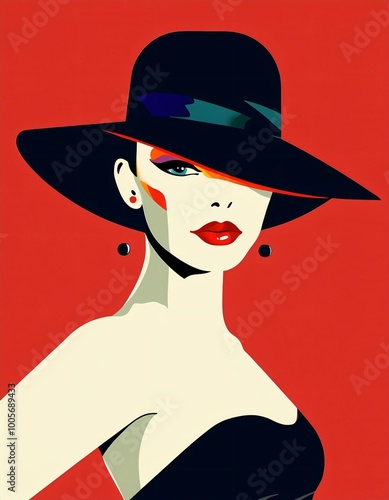 Wallpaper Mural Glamorous woman in elegant hat and evening dress, exemplifying fashion forward style through illustration Torontodigital.ca