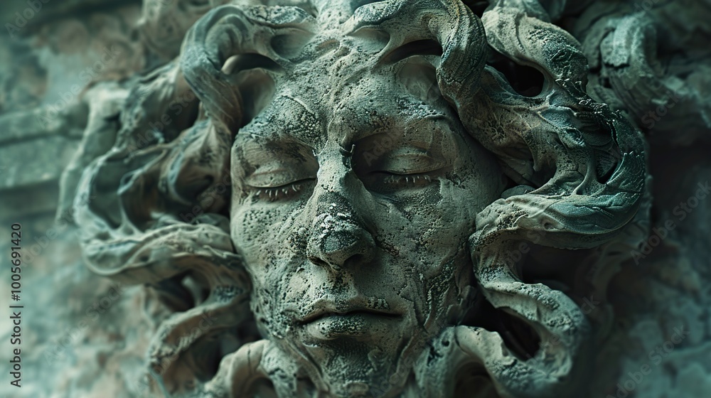 Medusa Sculpture: A Close-Up of the Gorgon's Face Medusa Sculpture: A Close-Up of the Gorgon's Face