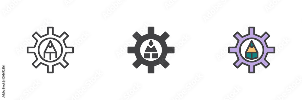 Gear with pencil different style icon set Gear with pencil different style icon set