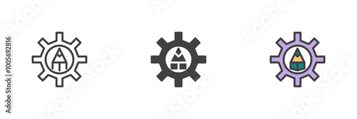 Gear with pencil different style icon set