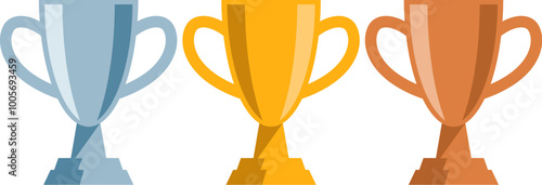 Winner cups in flat style. Design element for logo, label, sign, banner, poster, flyer. Vector illustration