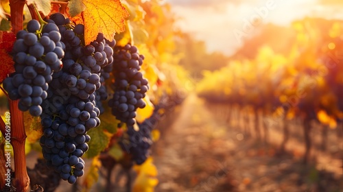 A vineyard full of ripe grapes ready for harvest