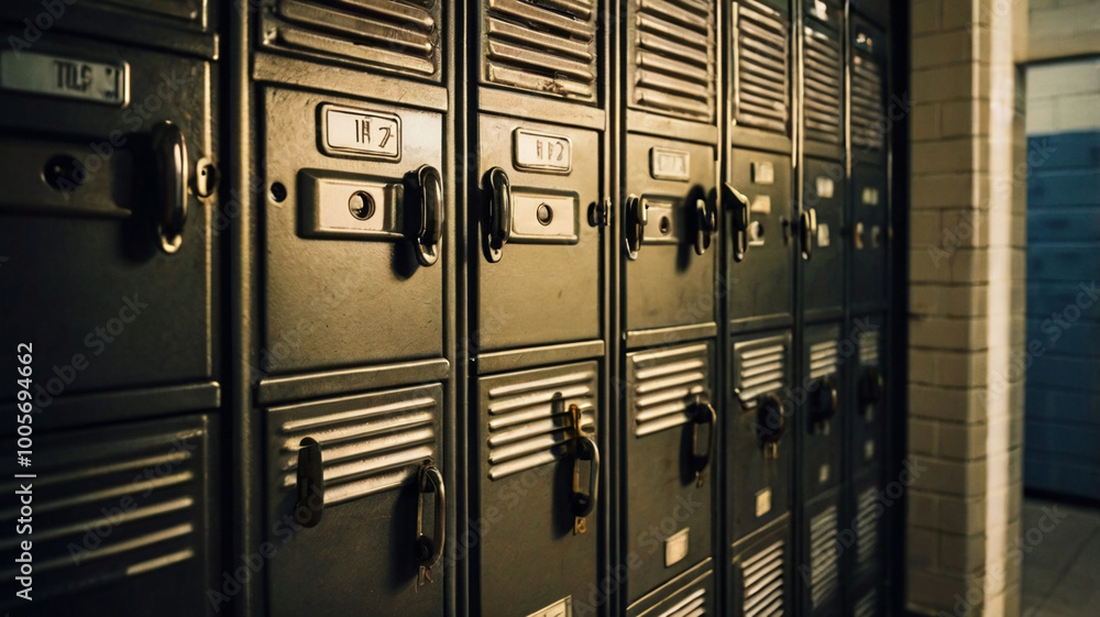 rows of school lockers, emphasizing security and privacy, hint at the private world hidden behind them. rows of school lockers, emphasizing security and privacy, hint at the private world hidden behind them.