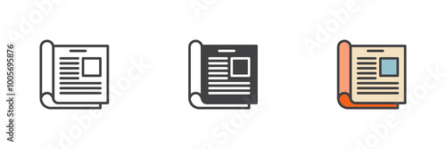 Journal, newspaper different style icon set
