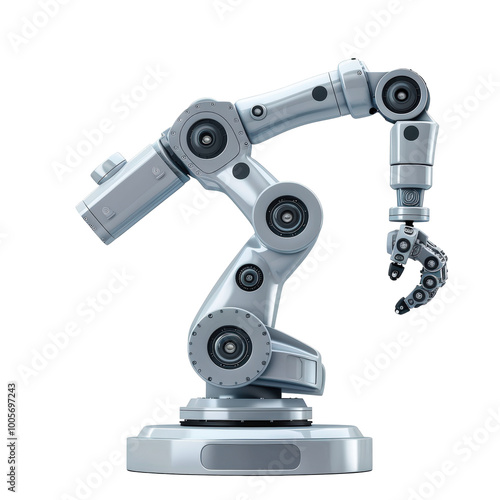 Sleek Robotic Arm for Efficient Manufacturing Tasks Isolate on a White Background Transparent Background