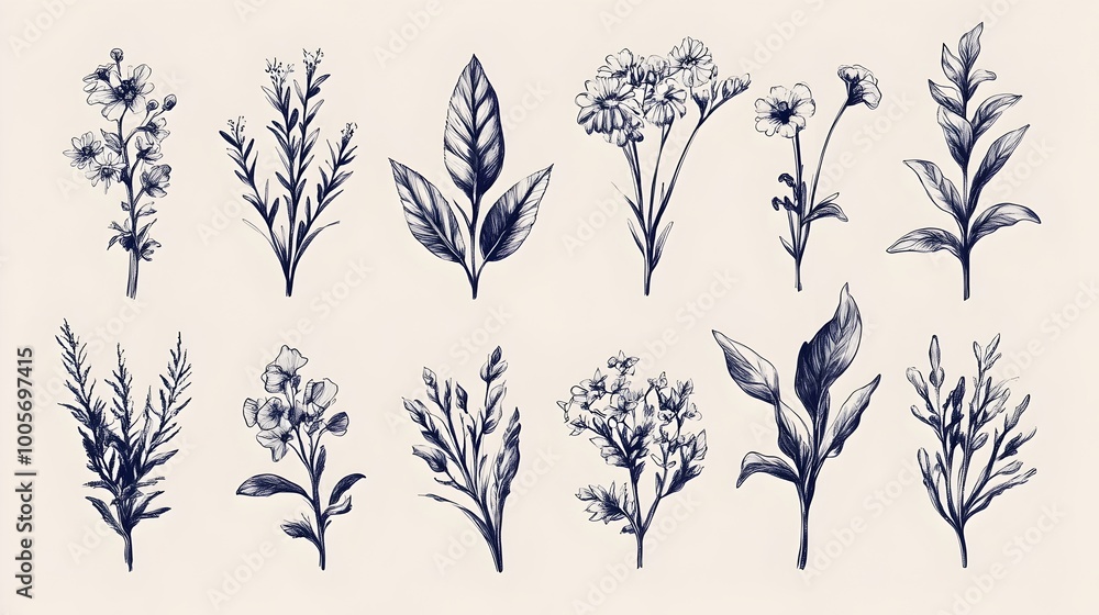 Elegant Botanical Silhouettes Floral Nature Elegant Botanical Silhouettes Floral Nature