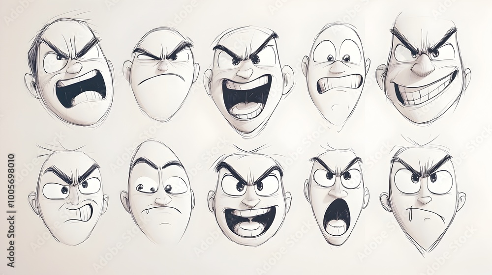 Expressive Faces Cartoon Style Sketches of Angry Intense Emotions Expressive Faces Cartoon Style Sketches of Angry Intense Emotions
