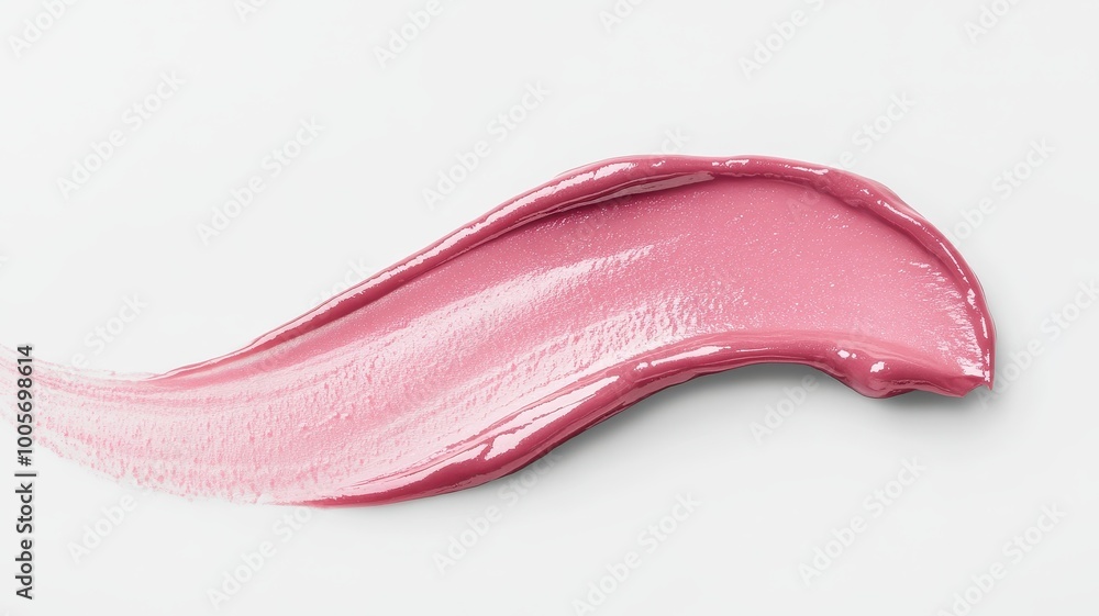 Fototapeta premium Pink lip gloss texture isolated on white background,Makup swatch product sample,pink brush strokes oil paint isolated on white background,Smudged cosmetic product smear,space for text.