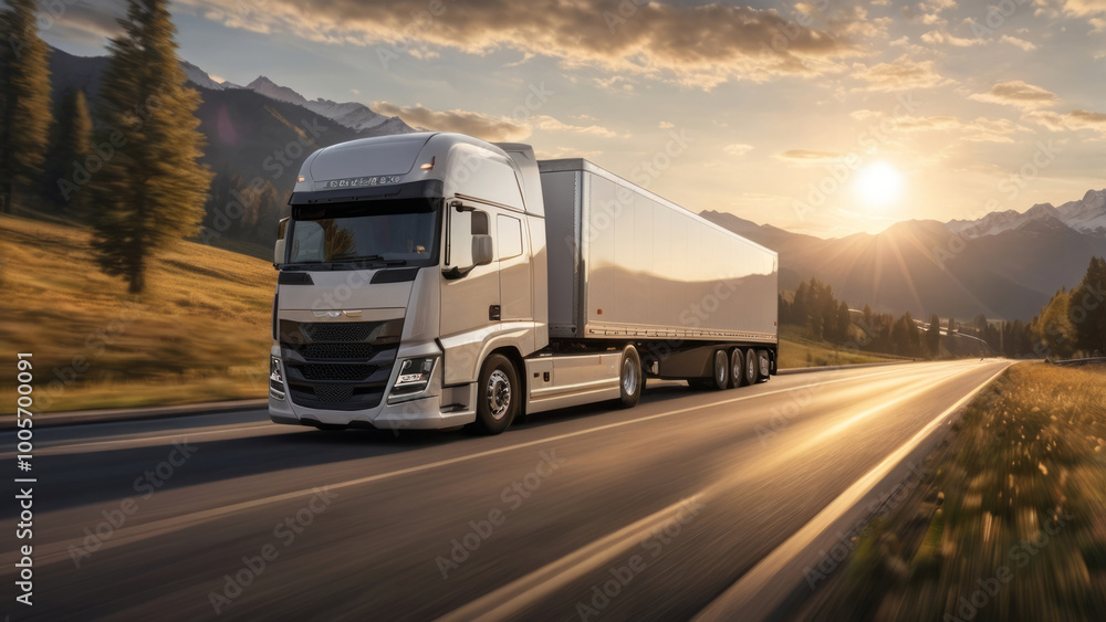 photorealistic image of a sleek, futuristic semi-trailer truck photorealistic image of a sleek, futuristic semi-trailer truck