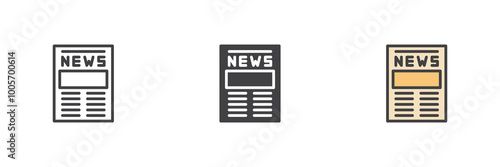 Newspaper different style icon set