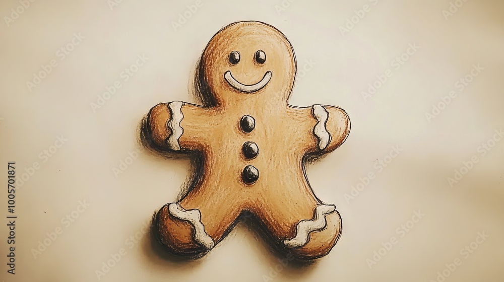 A cheerful gingerbread man cookie decorated with icing, perfect for holiday themes and festive celebrations. A cheerful gingerbread man cookie decorated with icing, perfect for holiday themes and festive celebrations.